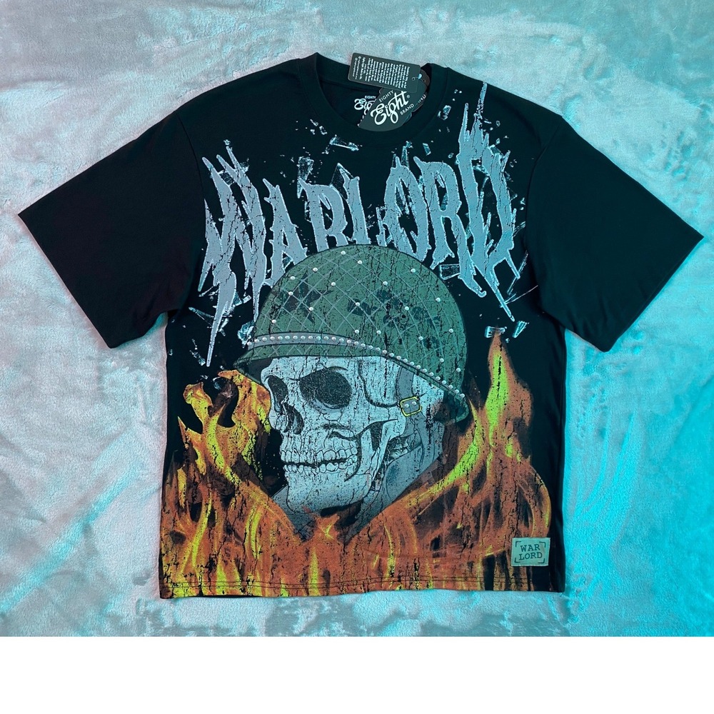Eighty Eight Brand Warlord T-Shirt Mens Large Black Studded Rivets Skull Graphic